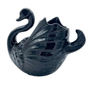 Vintage Ceramic Black Swan Planter Vase